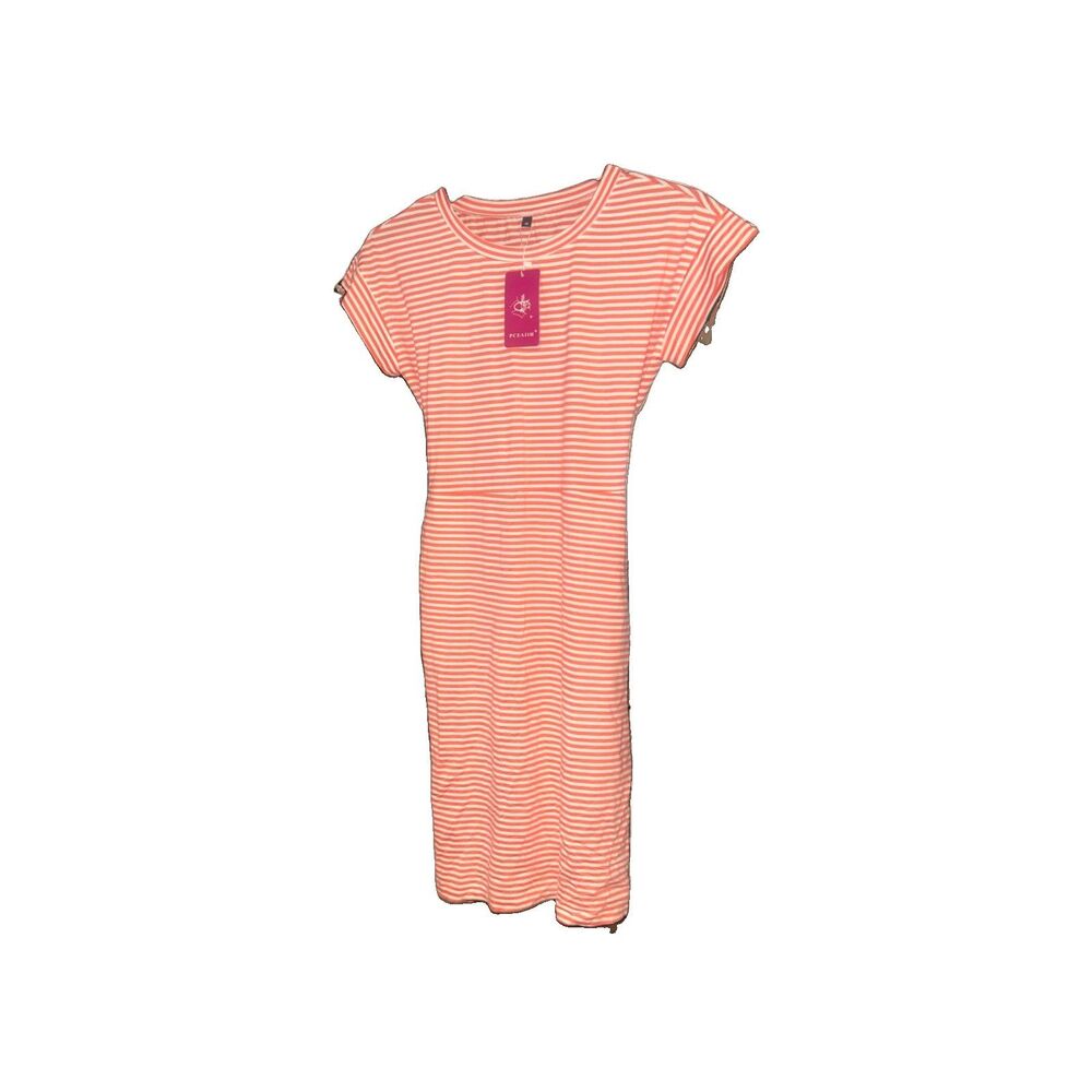D33 NWT Ladies Spring/summer Dress by Pceaiih Med Pockets Peach/white Stripes